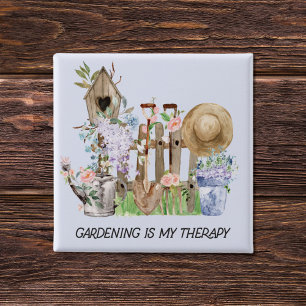 Watercolor Floral Gardening Tools and Funny Quote 2 Inch Square Button