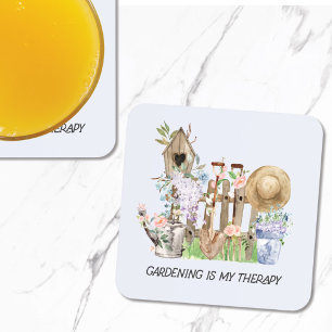 Watercolor Floral Gardening Tools and Quote Coaster