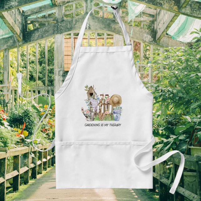 Watercolor Floral Gardening Tools and Quote Standard Apron (In situ)