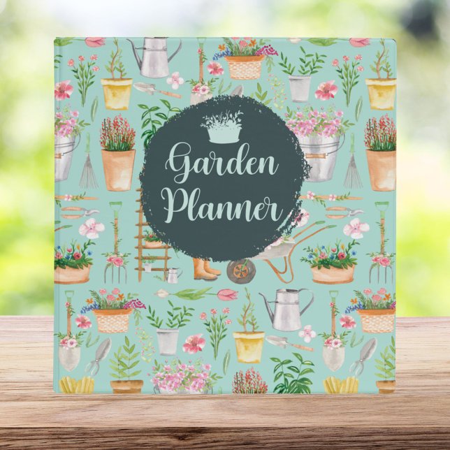Watercolor Floral Gardening Tools Garden Planner Binder (In situ)
