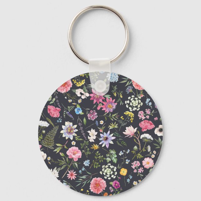 Watercolor Floral: Gentle Summer Pattern. Keychain (Front)