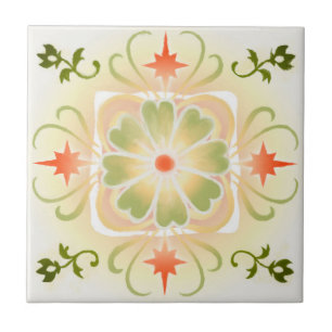 Watercolor Floral Geometric Abstract Ceramic Tile
