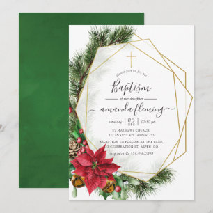 Watercolor Floral Geometric Christmas Baptism Invitation