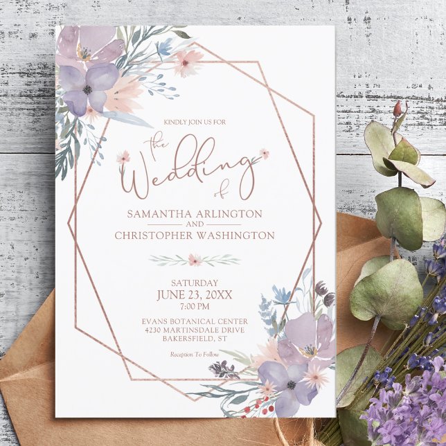 Watercolor Floral Geometric Purple Wedding Invitation (Creator Uploaded)