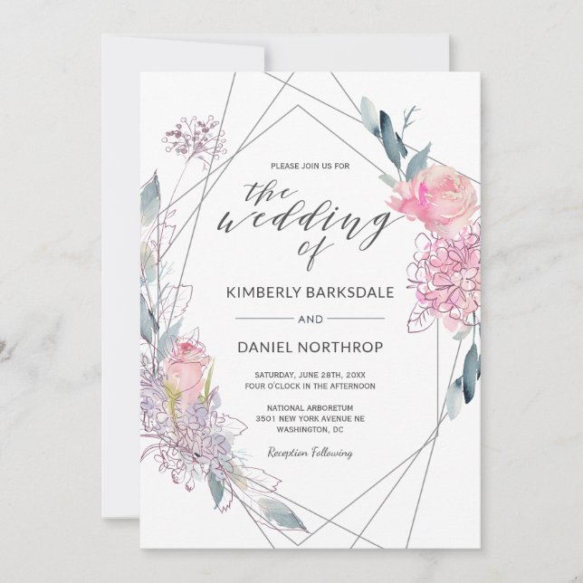 Watercolor Floral Geometric Wedding Invitation (Front)