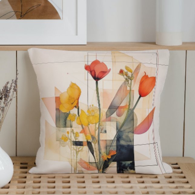 Watercolor Floral Geometry Throw Pillow (Creator Uploaded)