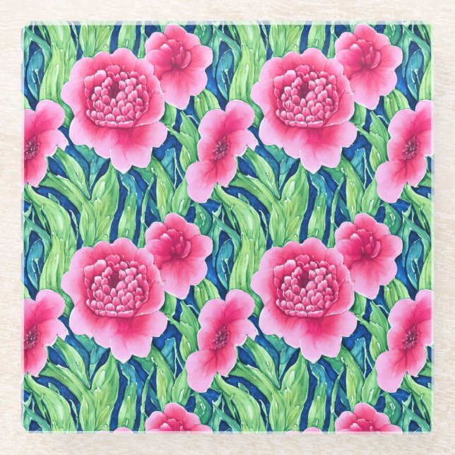 Watercolor Floral Glass Coaster (Front)