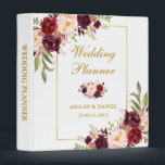Watercolor Floral Gold Burgundy Wedding Planner Binder<br><div class="desc">Watercolor Burgundy Marsala Floral Gold Wedding Planner Binder - Side spine text</div>