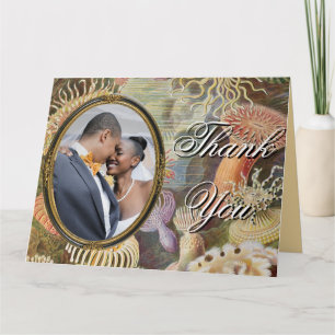 Watercolor Floral Gold & Coral Photo Thank You Card