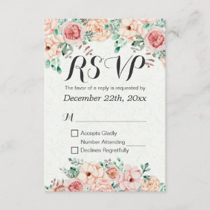 Watercolor Floral & Gold Script Wedding RSVP Reply