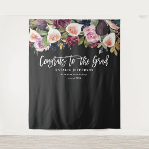 Watercolor floral graduate congratulations banner tapestry