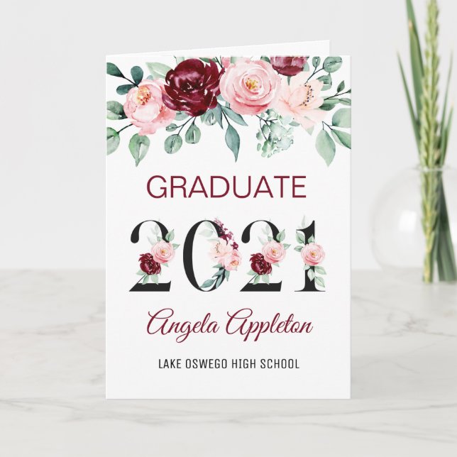 Watercolor Floral Graduation 2021Greeting Card (Front)