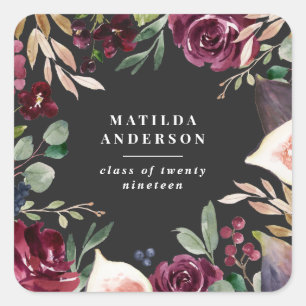 Watercolor floral graduation day square sticker