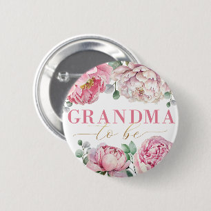 Watercolor Floral “Grandma to Be” Baby Shower 2 Inch Round Button