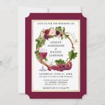 Watercolor Floral Grapes Wreath Burgundy Wedding