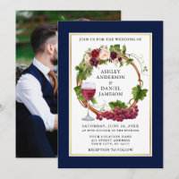 Watercolor Floral Grapes Wreath Photo Blue Wedding