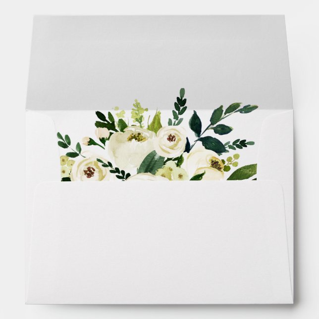 Watercolor Floral Green and White Envelope (Back (Bottom))