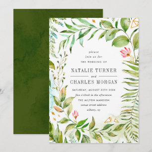 Watercolor Floral Green Foliage Wedding Invitation