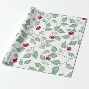 Watercolor Floral Green Leaves Wrapping Paper
