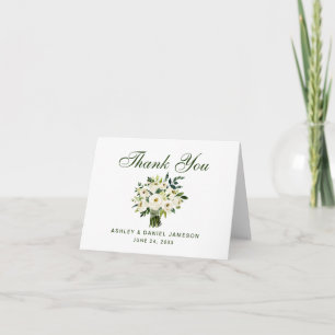 Watercolor Floral Green Wedding Thank You Note Card