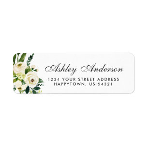 Watercolor Floral Green White Address