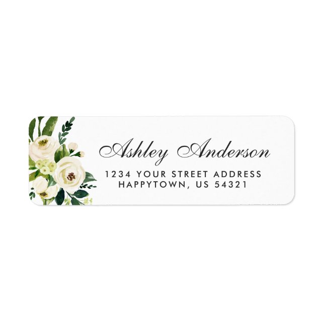 Watercolor Floral Green White Address (Front)