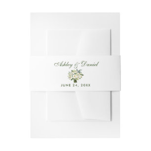 Watercolor Floral Green White Bouquet Wedding Invitation Belly Band