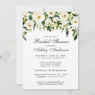 Watercolor Floral Green White Bridal Shower Invitation
