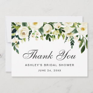 Watercolor Floral Green White Bridal Shower Thanks Invitation