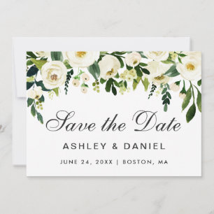 Watercolor Floral Green White Save The Date B