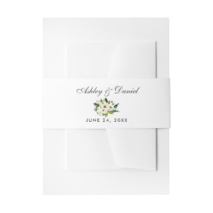 Watercolor Floral Green White Wedding Invitation Belly Band