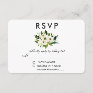 Watercolor Floral Green White Wedding RSVP