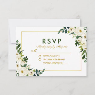 Watercolor Floral Green White Wedding RSVP GB Card