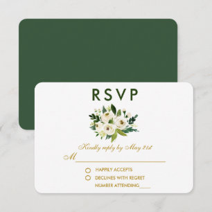 Watercolor Floral Green White Wedding RSVP GBG Card