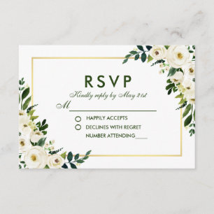 Watercolor Floral Green White Wedding RSVP GS