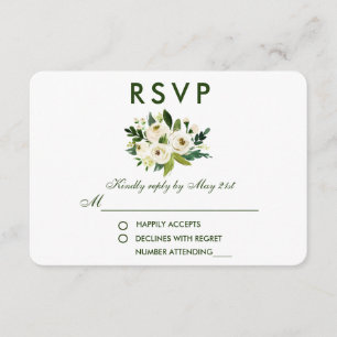 Watercolor Floral Green White Wedding RSVP GS