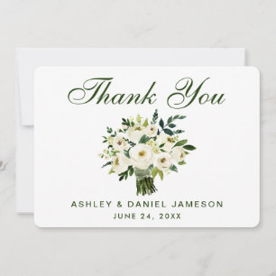 Watercolor Floral Green White Wedding Thank You B Card