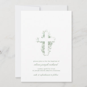 Watercolor Floral Greenery Baptism Invitation