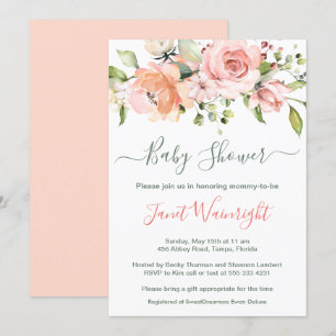 Watercolor Floral, greenery foliage Baby Shower Invitation