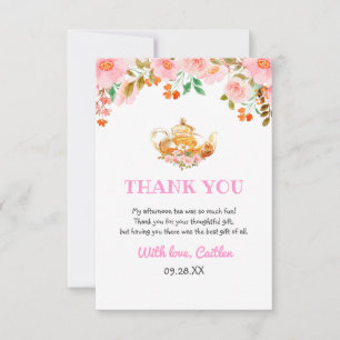 Watercolor Floral Greenery Teapot Party  Birthday Thank You Card