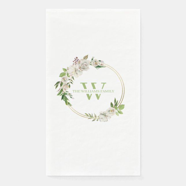 Watercolor Floral Greenery Wreath Monogram  Napkin (Front)