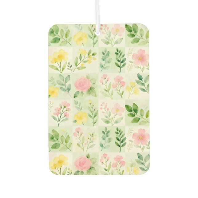 Watercolor Floral Grid Pattern Air Freshener (Front)