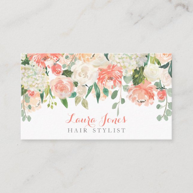 Watercolor Floral Hair Stylist Appointment Cards (Front)