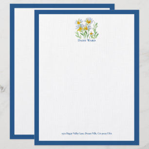 Watercolor Floral Hand-Painted Daisy Letterhead
