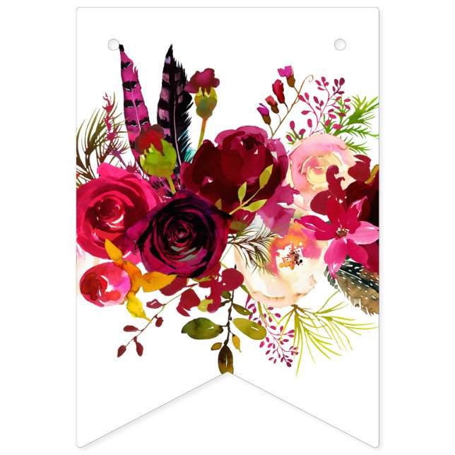 watercolor floral, happy birthday, BUNNING BANNER (First Flag)
