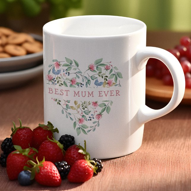 Watercolor Floral Heart Best Mum Ever Coffee Mug (Creator Uploaded)