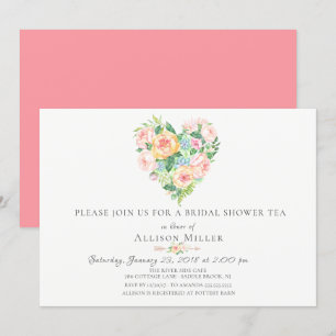 Watercolor Floral Heart Bridal Shower Invitation