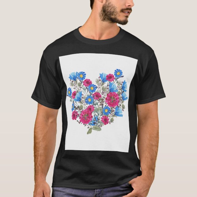 Watercolor floral heart, bright wildflowers arrang T-Shirt (Front)