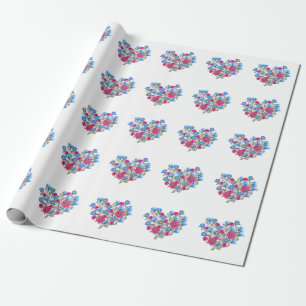 Watercolor floral heart, bright wildflowers arrang wrapping paper