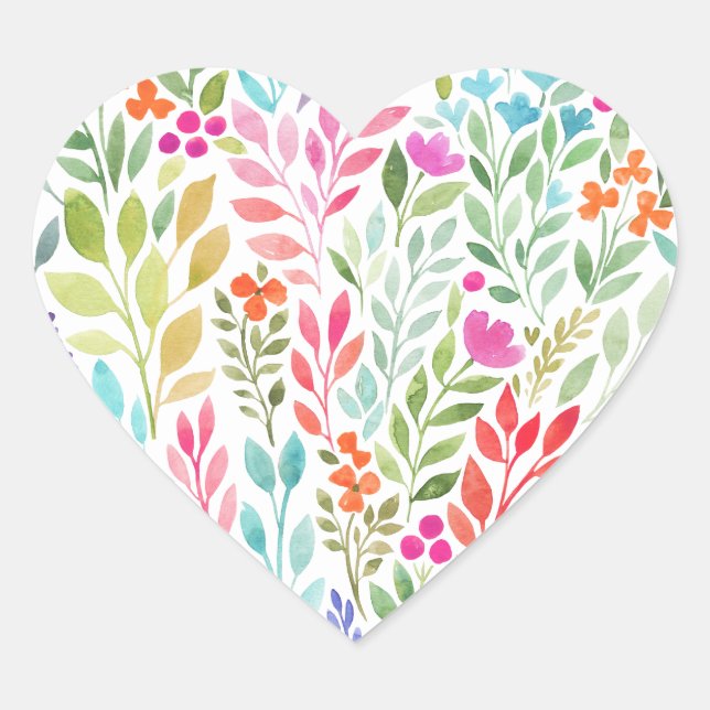 watercolor floral heart heart sticker (Front)